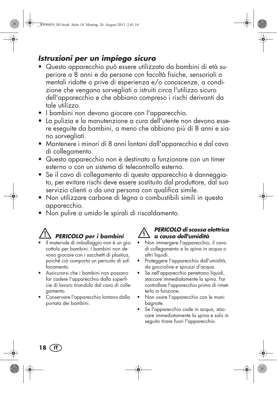 Istruzioni per un impiego sicuro | Silvercrest SKG 1700 A1 User Manual | Page 20 / 70