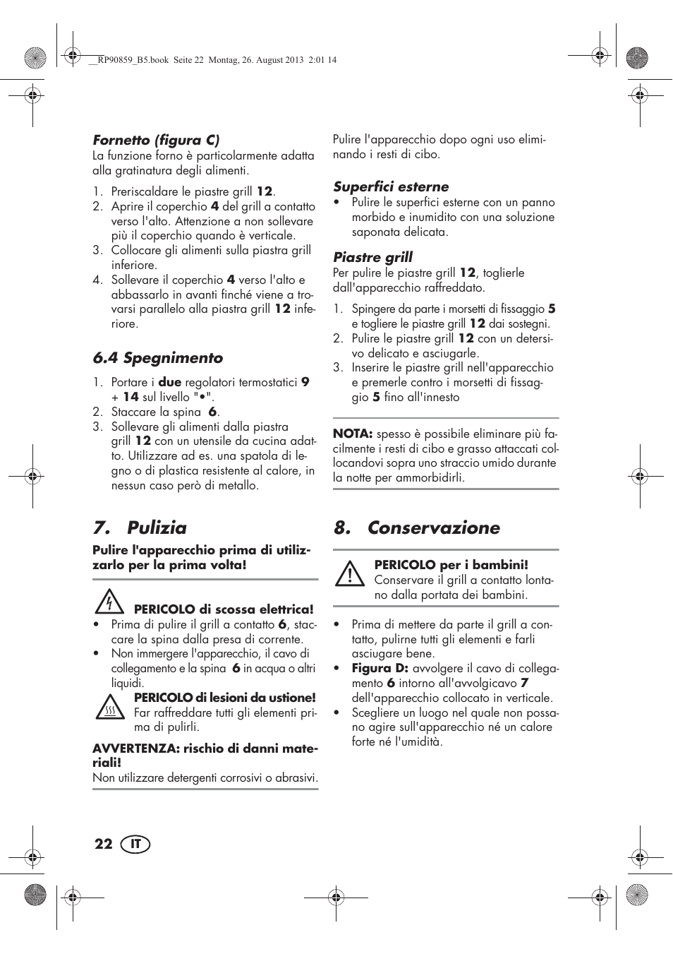 Pulizia, Conservazione | Silvercrest SKG 1700 A1 User Manual | Page 24 / 70