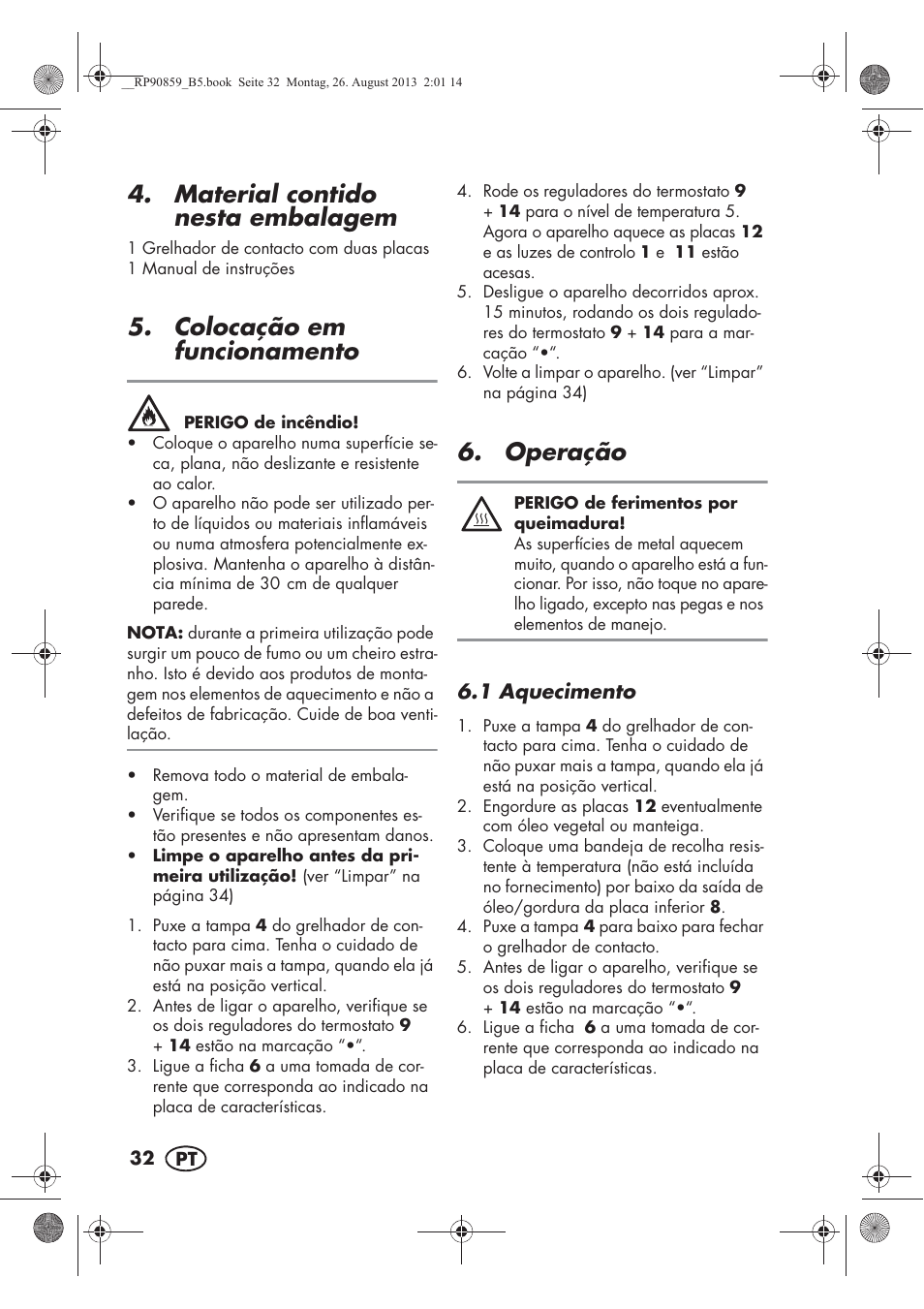 Material contido nesta embalagem, Colocação em funcionamento, Operação | Silvercrest SKG 1700 A1 User Manual | Page 34 / 70