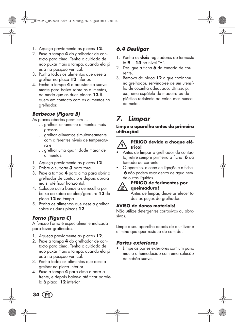 Limpar | Silvercrest SKG 1700 A1 User Manual | Page 36 / 70