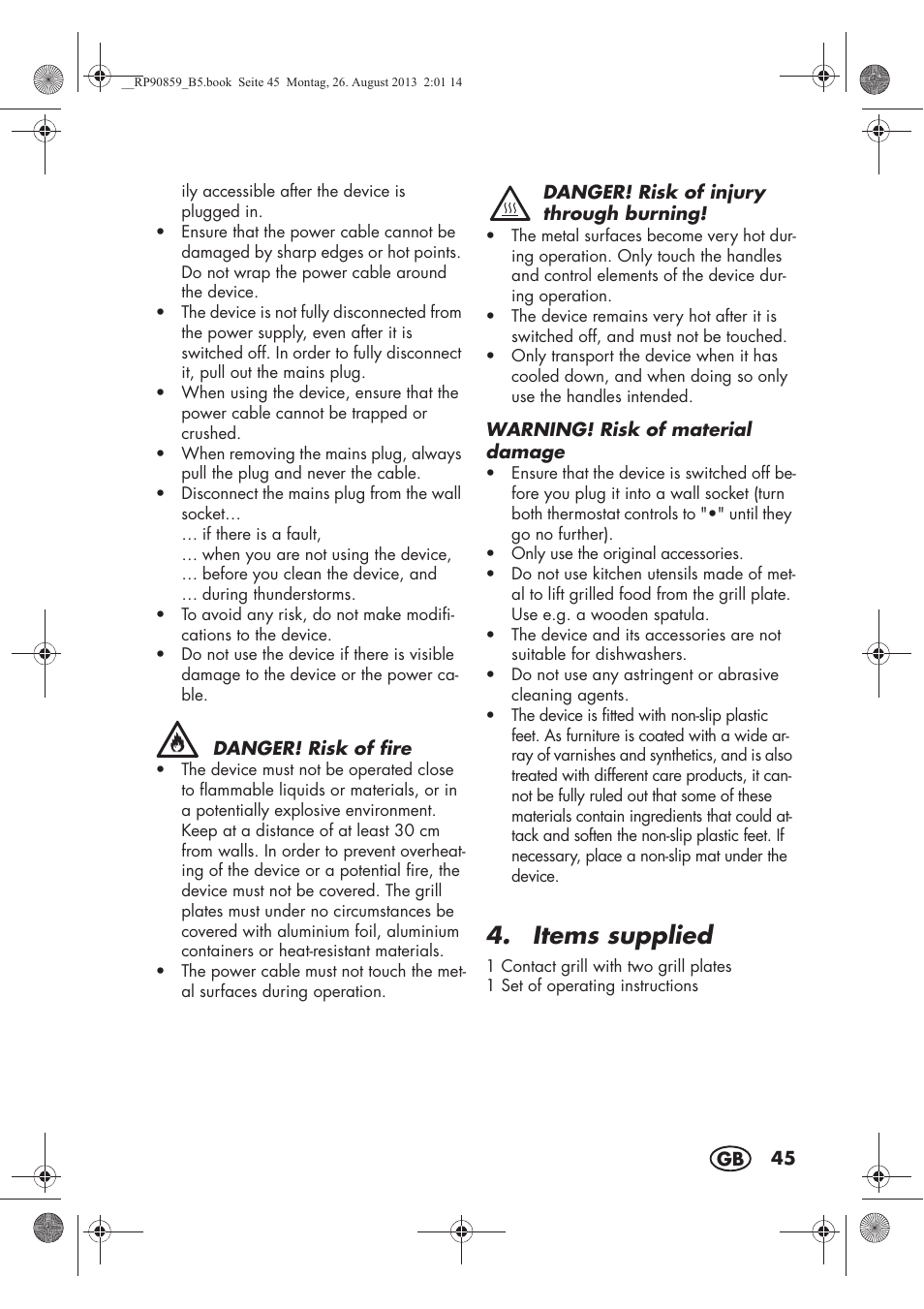 Items supplied | Silvercrest SKG 1700 A1 User Manual | Page 47 / 70