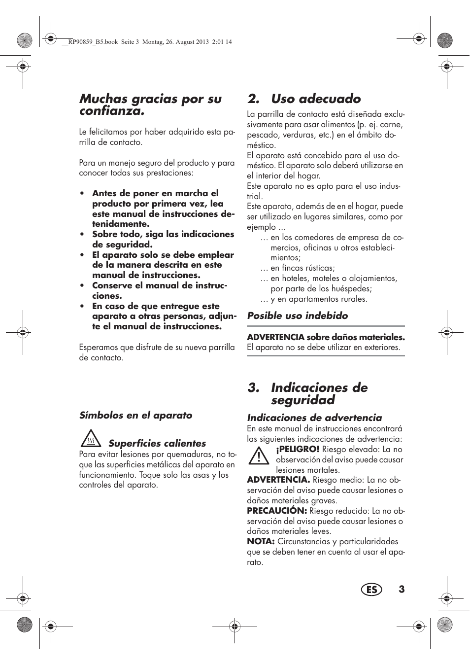 Muchas gracias por su confianza, Uso adecuado, Indicaciones de seguridad | Silvercrest SKG 1700 A1 User Manual | Page 5 / 70