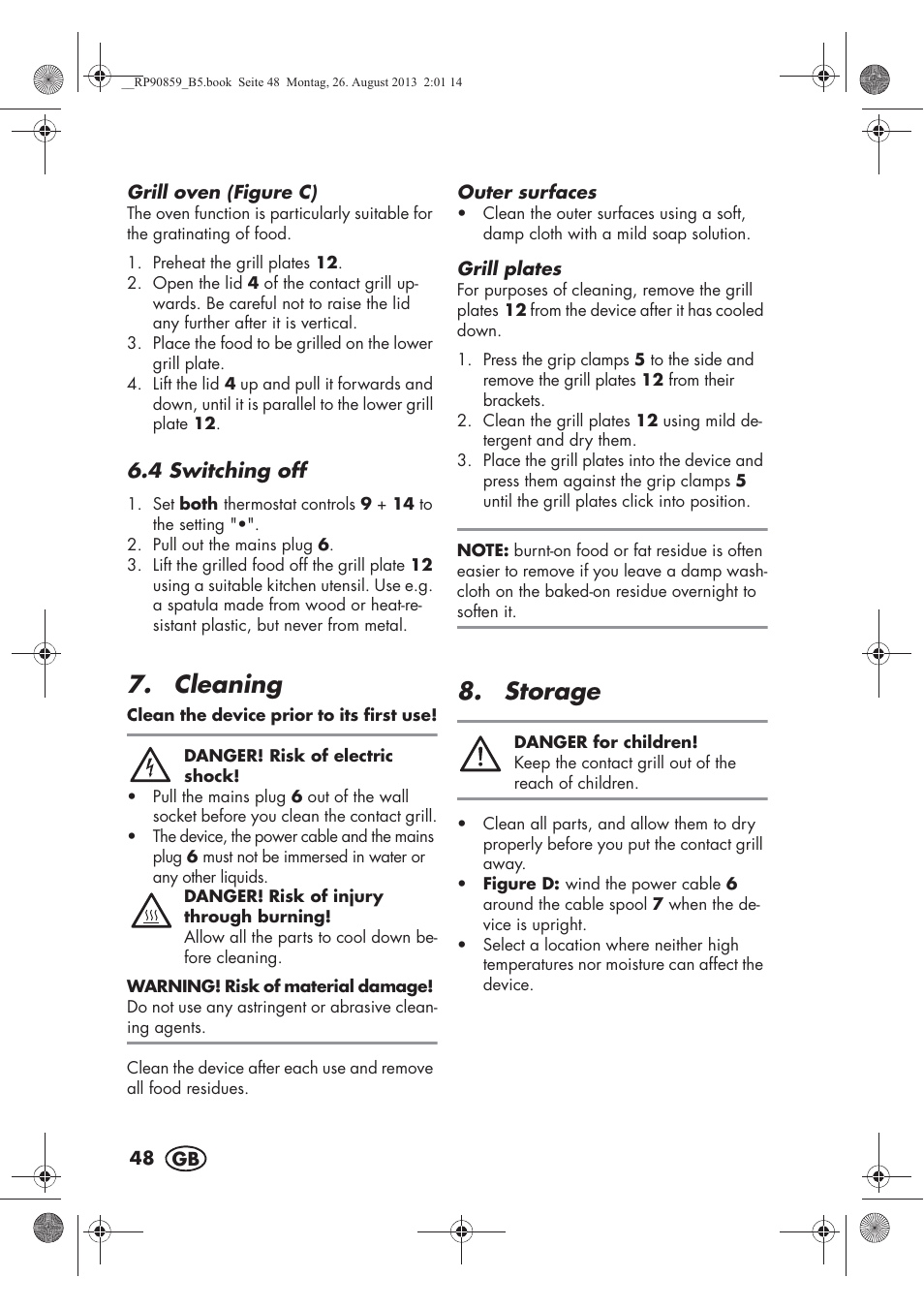 Cleaning, Storage | Silvercrest SKG 1700 A1 User Manual | Page 50 / 70