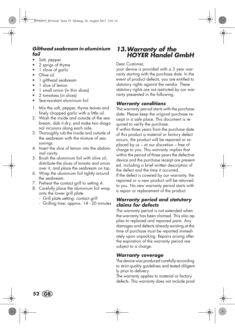 Warranty of the hoyer handelgmbh | Silvercrest SKG 1700 A1 User Manual | Page 54 / 70