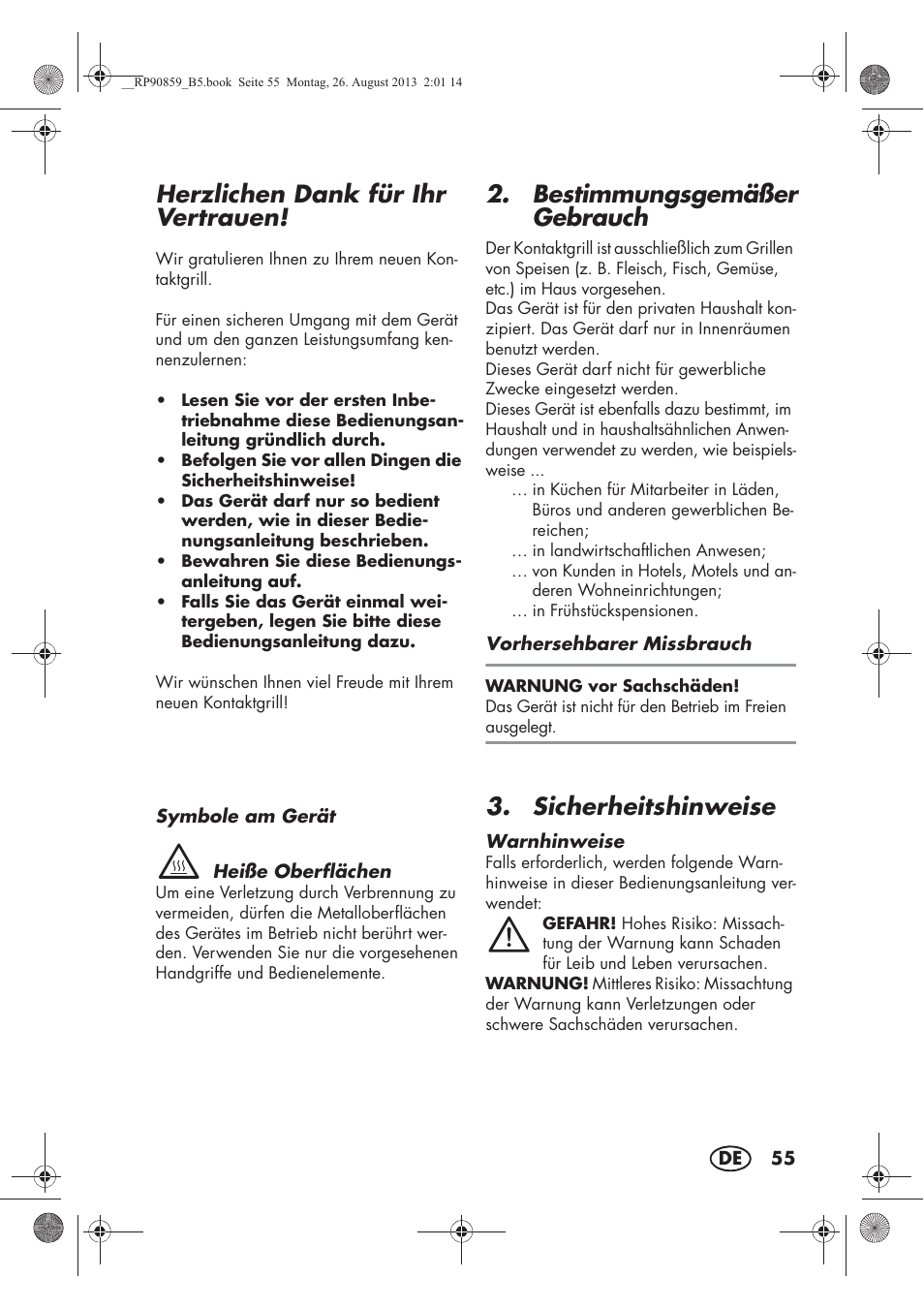 Herzlichen dank für ihr vertrauen, Bestimmungsgemäßer gebrauch, Sicherheitshinweise | Silvercrest SKG 1700 A1 User Manual | Page 57 / 70