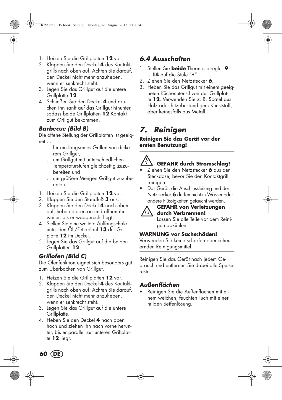 Reinigen | Silvercrest SKG 1700 A1 User Manual | Page 62 / 70