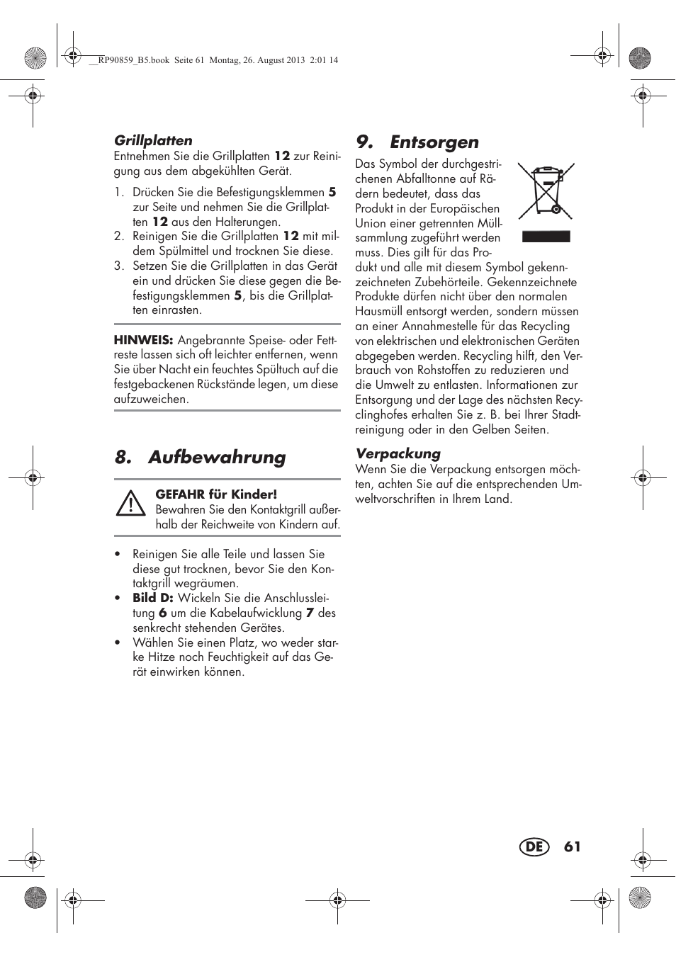 Aufbewahrung, Entsorgen | Silvercrest SKG 1700 A1 User Manual | Page 63 / 70