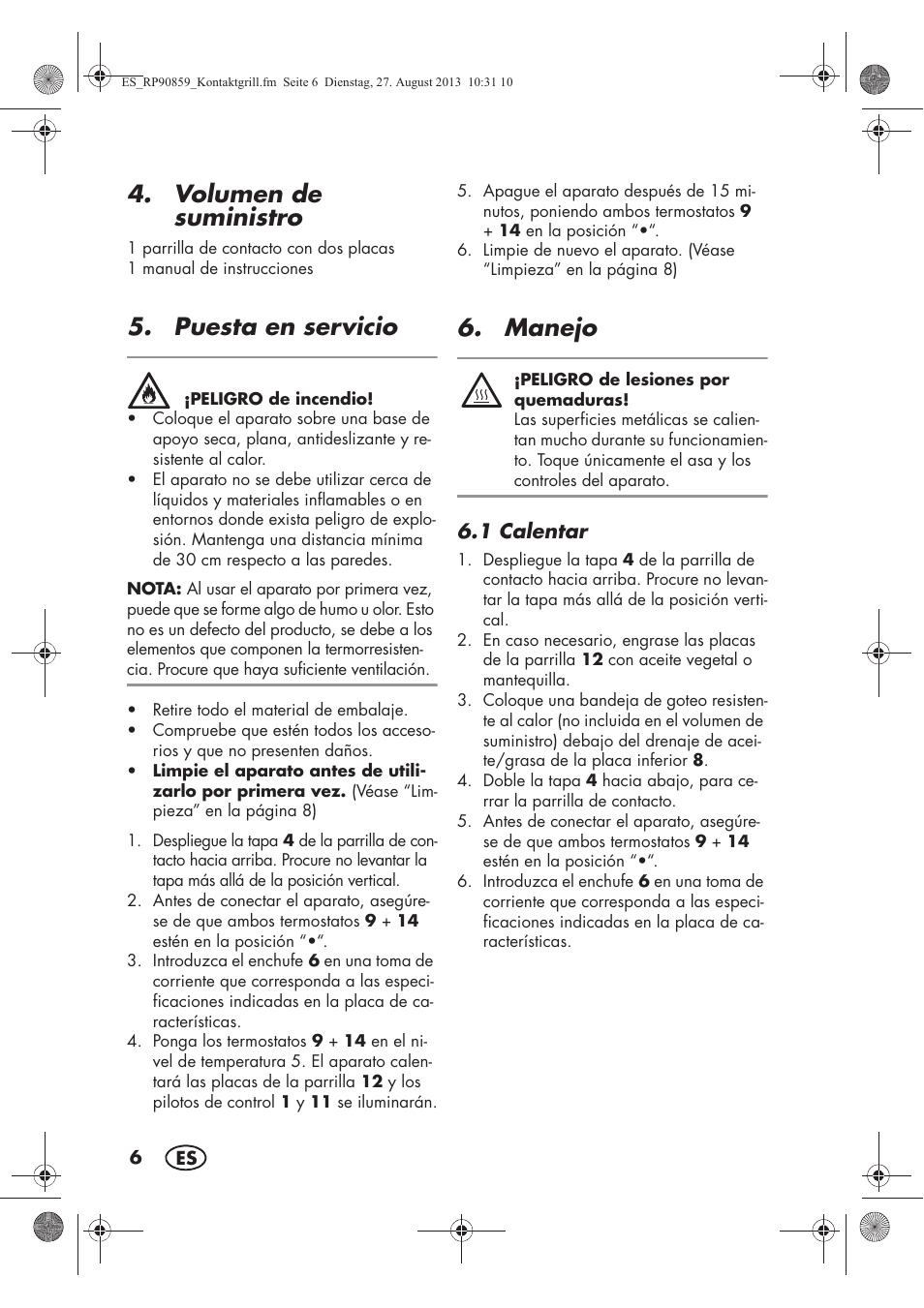Volumen de suministro, Puesta en servicio, Manejo | Silvercrest SKG 1700 A1 User Manual | Page 8 / 70