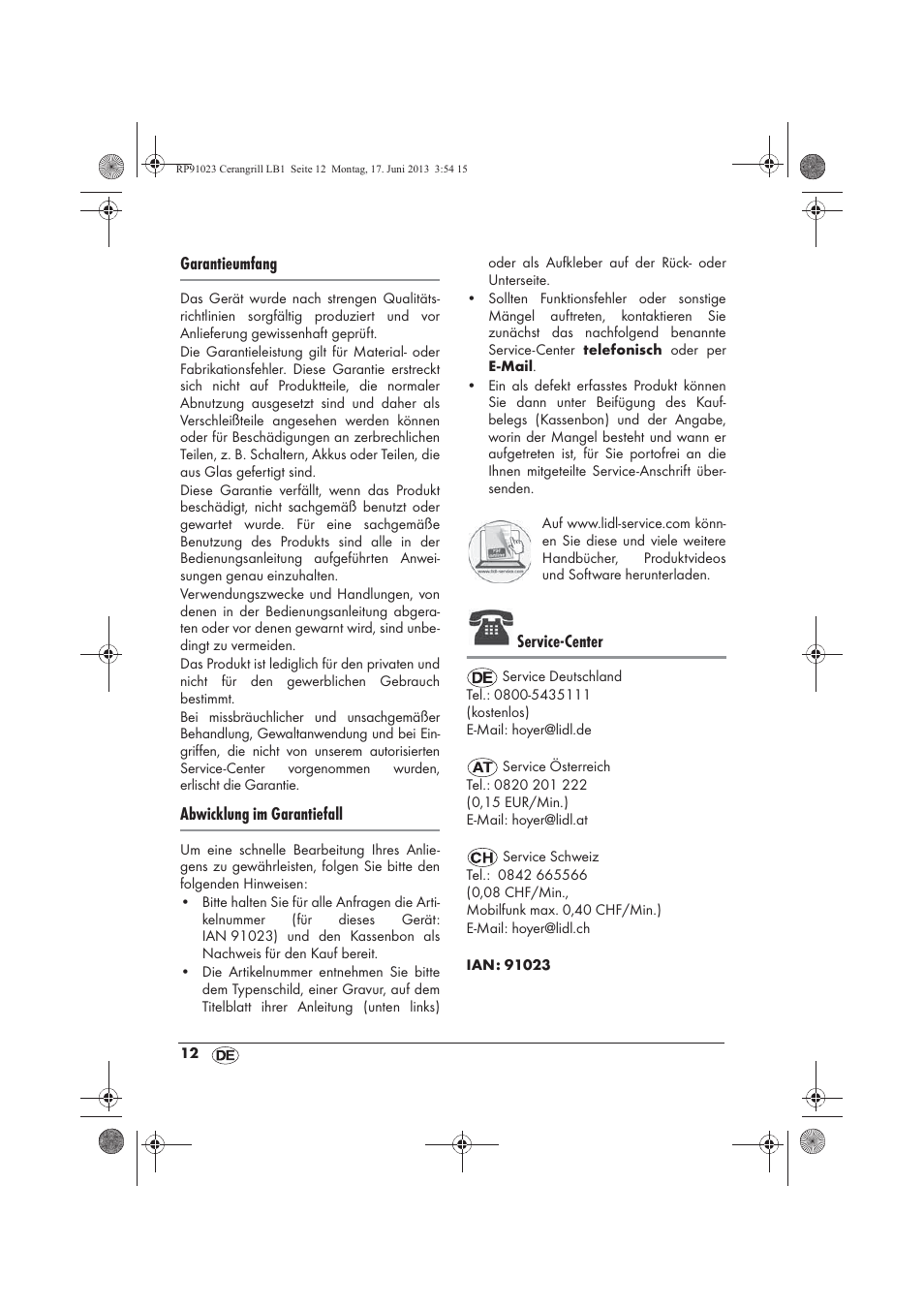 Garantieumfang, Abwicklung im garantiefall, Service-center | Silvercrest SCG 1200 A1 User Manual | Page 14 / 58