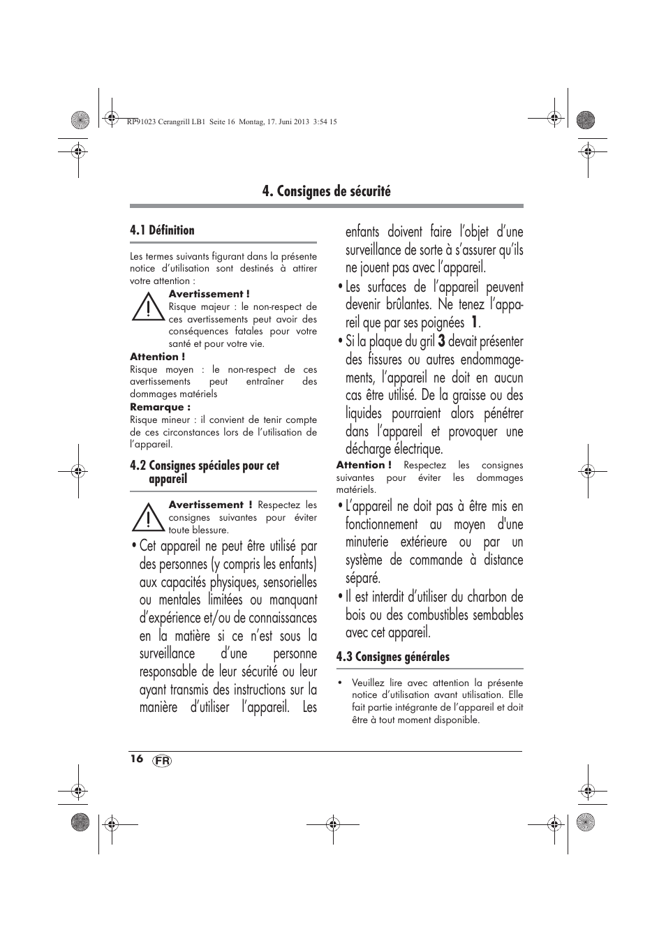 Consignes de sécurité | Silvercrest SCG 1200 A1 User Manual | Page 18 / 58