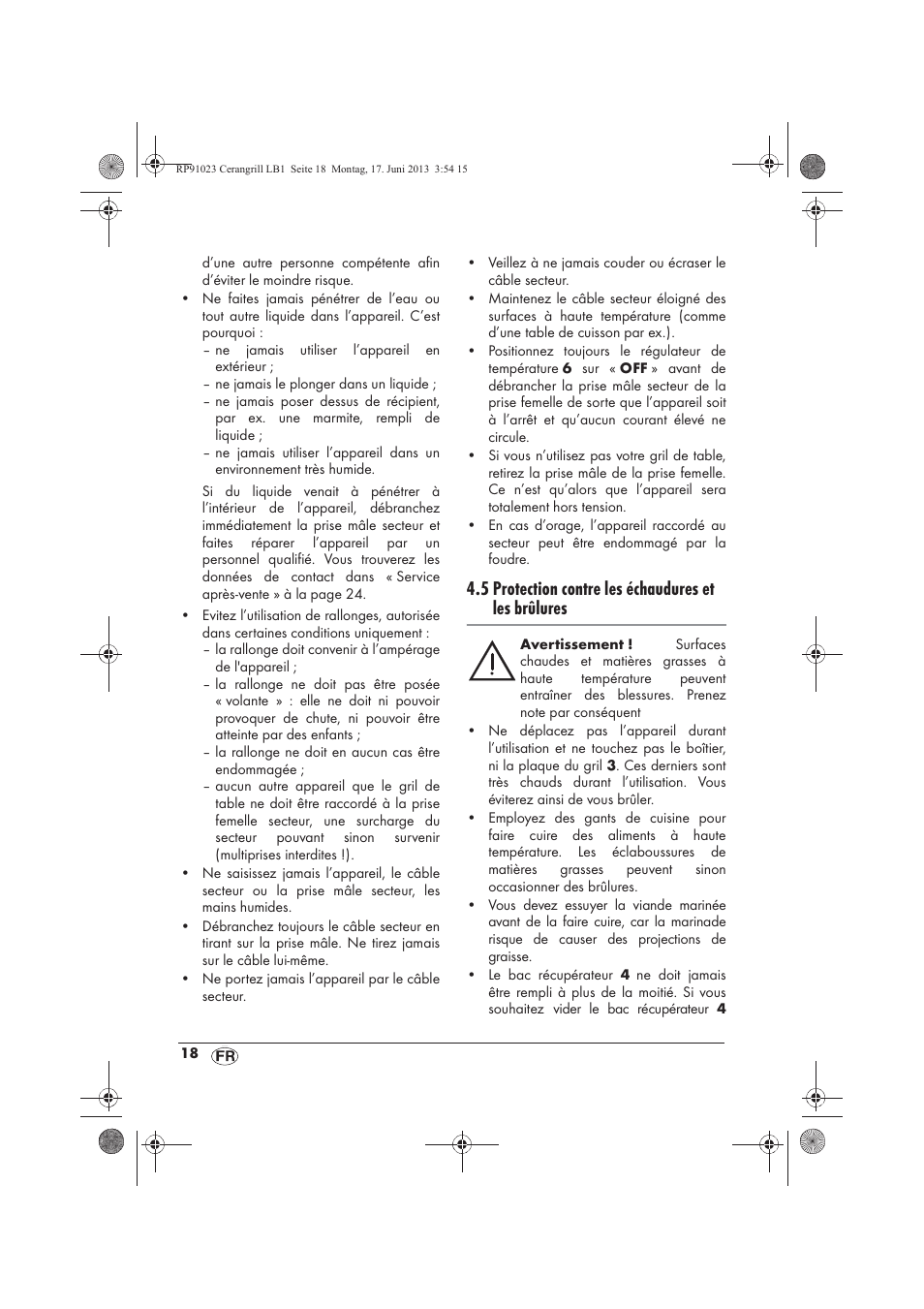 5 protection contre les échaudures et les brûlures | Silvercrest SCG 1200 A1 User Manual | Page 20 / 58