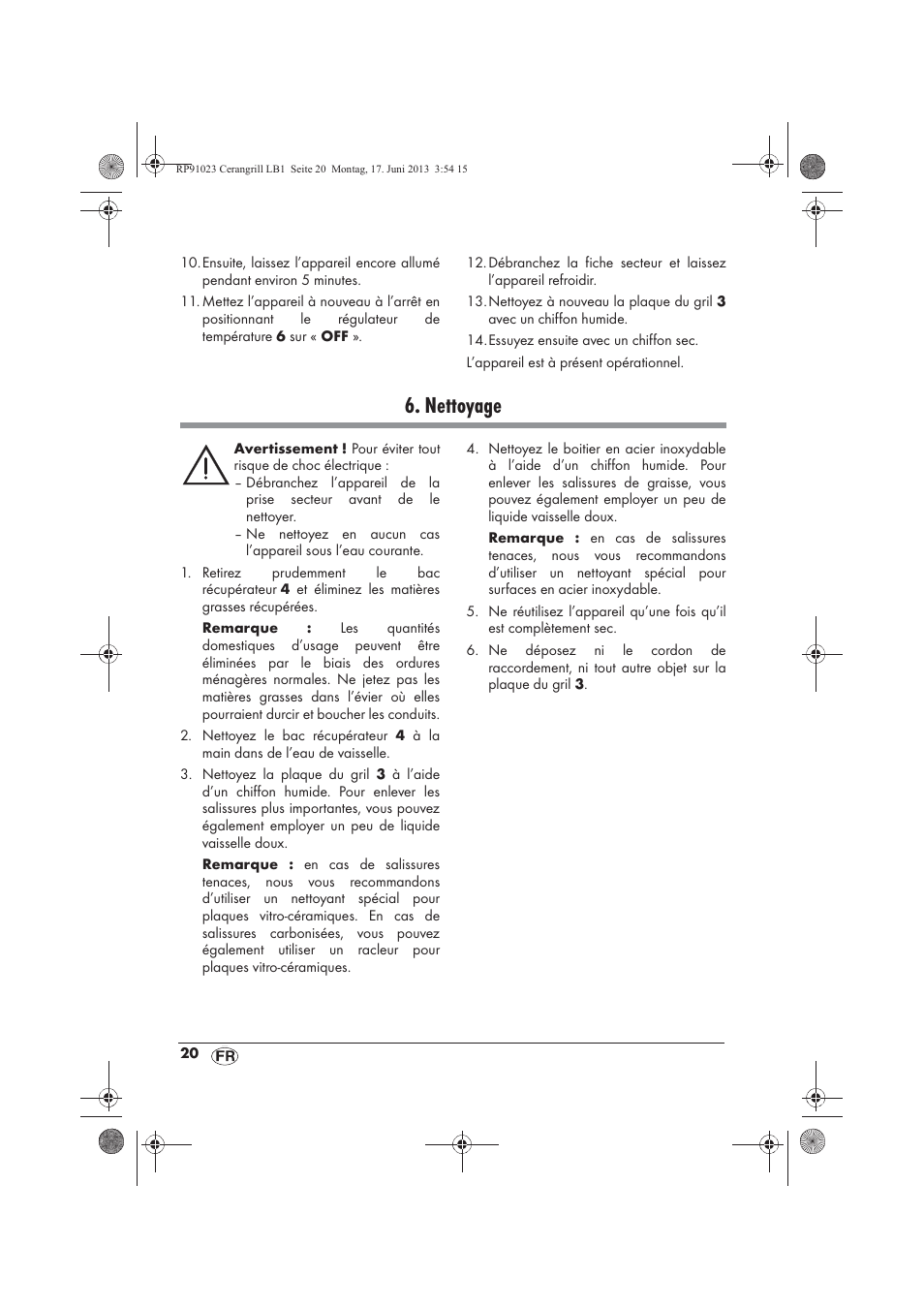 Nettoyage | Silvercrest SCG 1200 A1 User Manual | Page 22 / 58