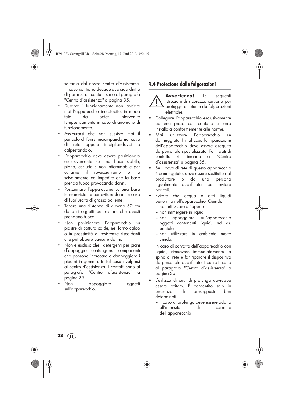 4 protezione dalle folgorazioni | Silvercrest SCG 1200 A1 User Manual | Page 30 / 58