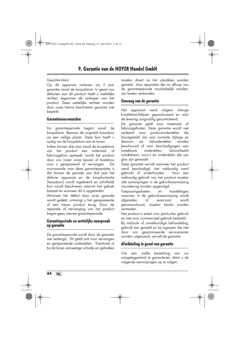 Garantie van de hoyer handel gmbh | Silvercrest SCG 1200 A1 User Manual | Page 46 / 58