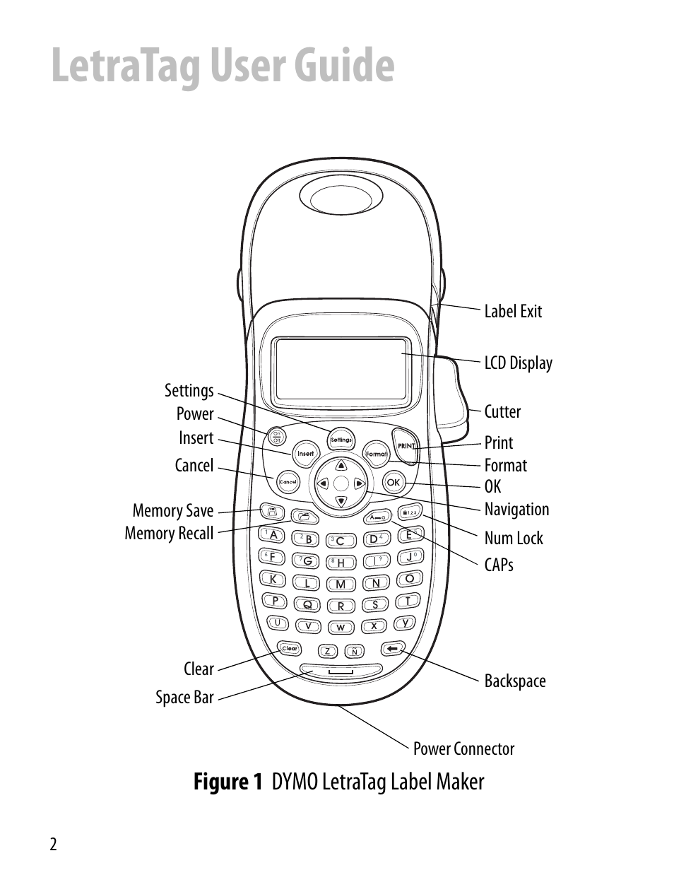 Letratag user guide, Figure 1 dymo letratag label maker | Dymo LT100-H User Manual | Page 2 / 70