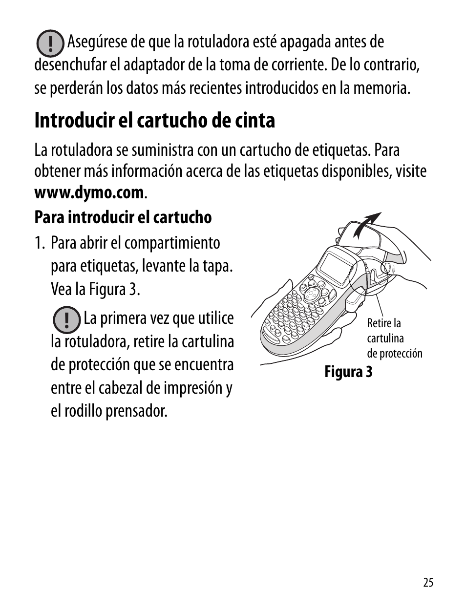 Introducir el cartucho de cinta | Dymo LT100-H User Manual | Page 25 / 70