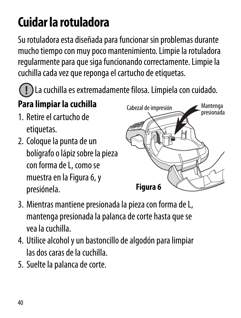Cuidar la rotuladora | Dymo LT100-H User Manual | Page 40 / 70