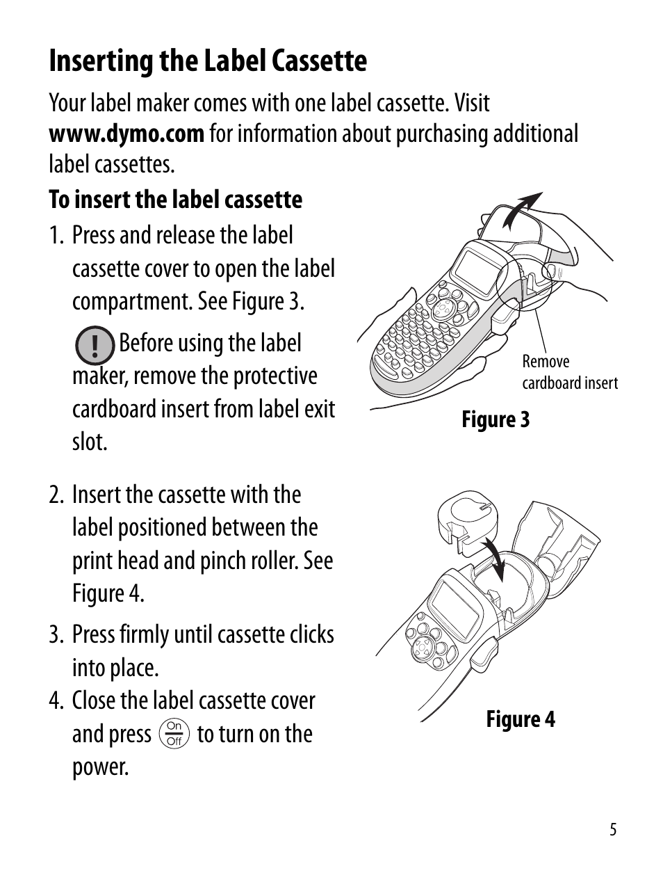 Inserting the label cassette | Dymo LT100-H User Manual | Page 5 / 70