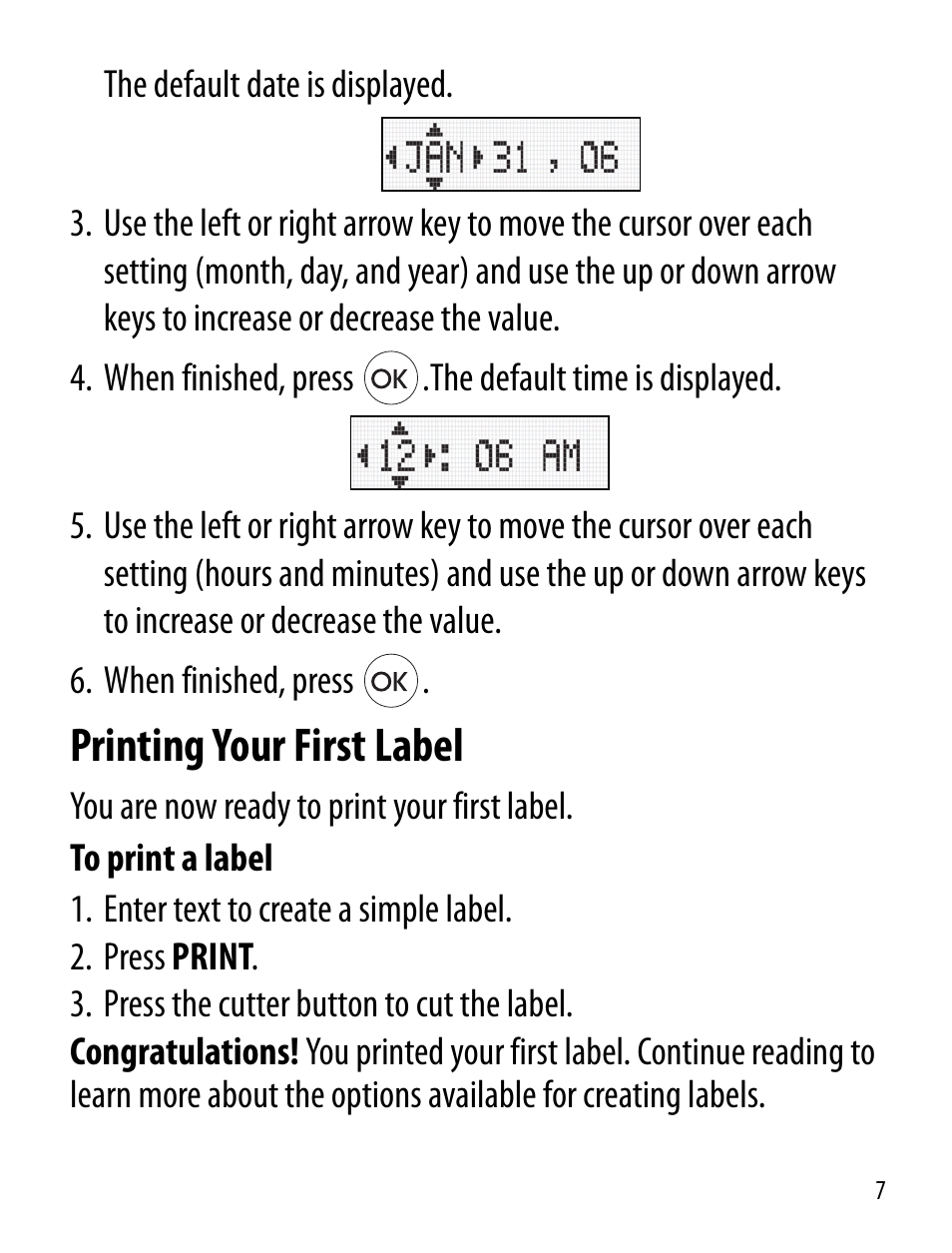 Printing your first label | Dymo LT100-H User Manual | Page 7 / 70