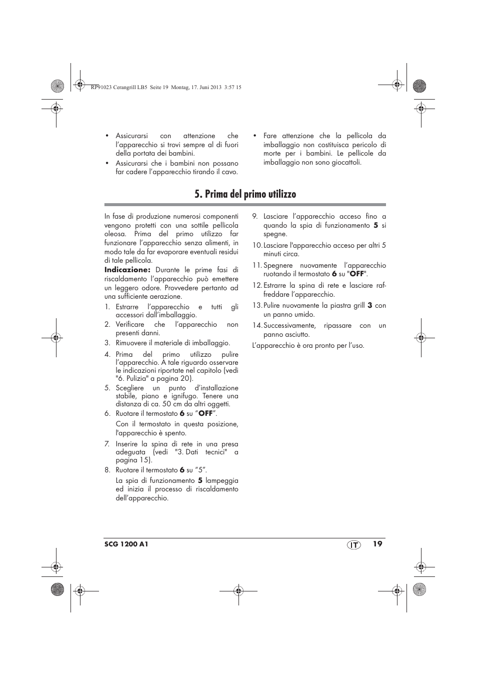 Prima del primo utilizzo | Silvercrest SCG 1200 A1 User Manual | Page 21 / 58