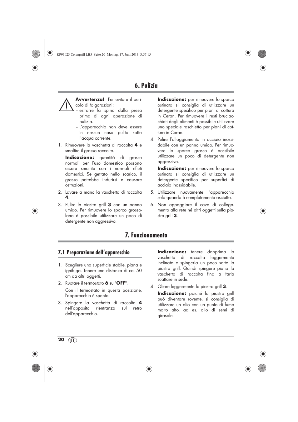 Pulizia, Funzionamento, 1 preparazione dell’apparecchio | Silvercrest SCG 1200 A1 User Manual | Page 22 / 58