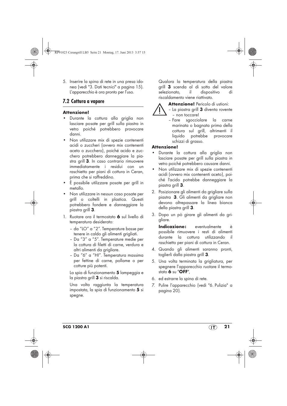 2 cottura a vapore | Silvercrest SCG 1200 A1 User Manual | Page 23 / 58