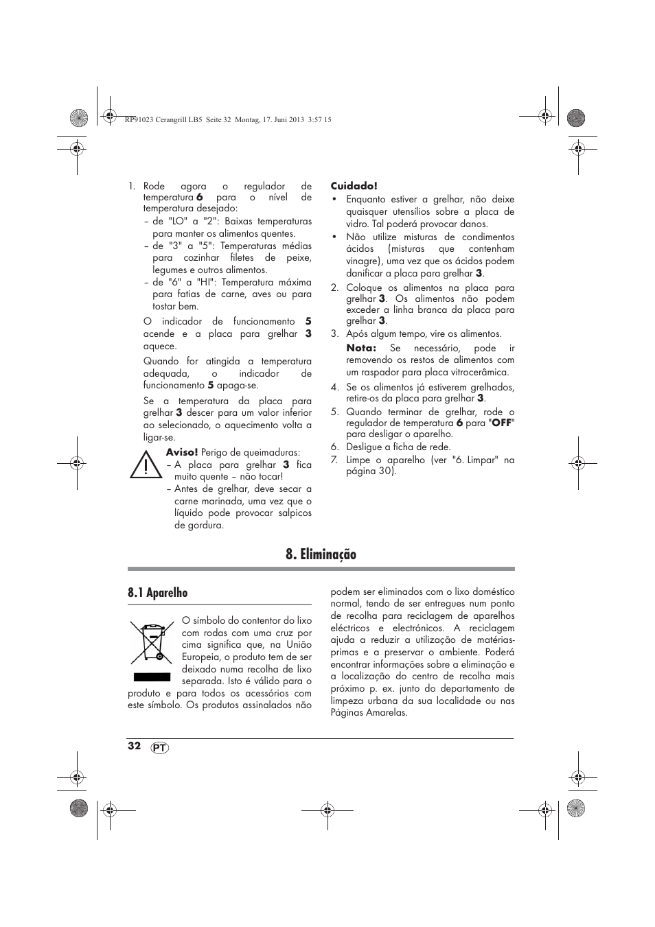 Eliminação, 1 aparelho | Silvercrest SCG 1200 A1 User Manual | Page 34 / 58