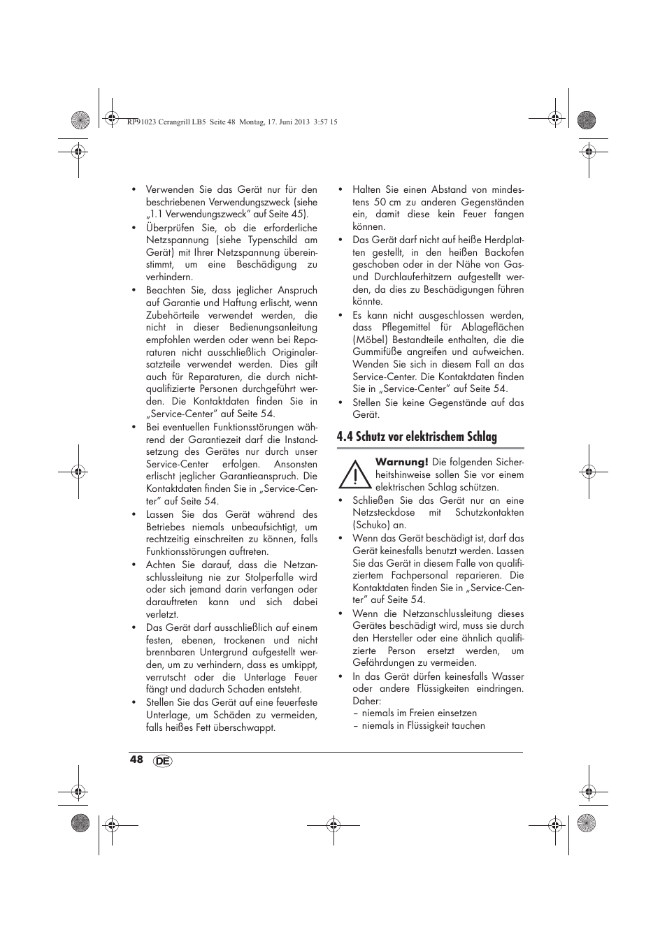 4 schutz vor elektrischem schlag | Silvercrest SCG 1200 A1 User Manual | Page 50 / 58