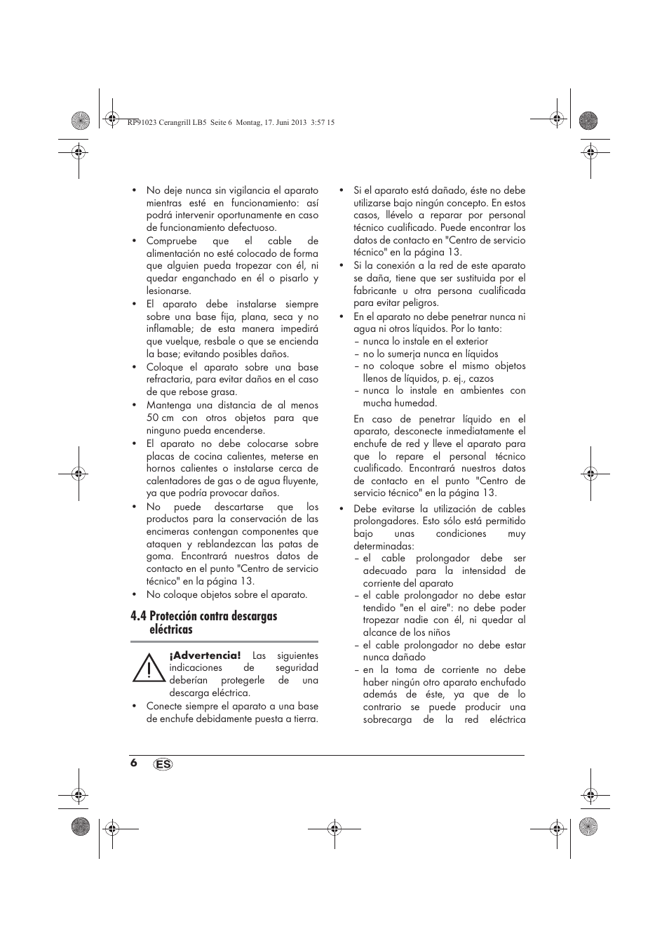 4 protección contra descargas eléctricas | Silvercrest SCG 1200 A1 User Manual | Page 8 / 58
