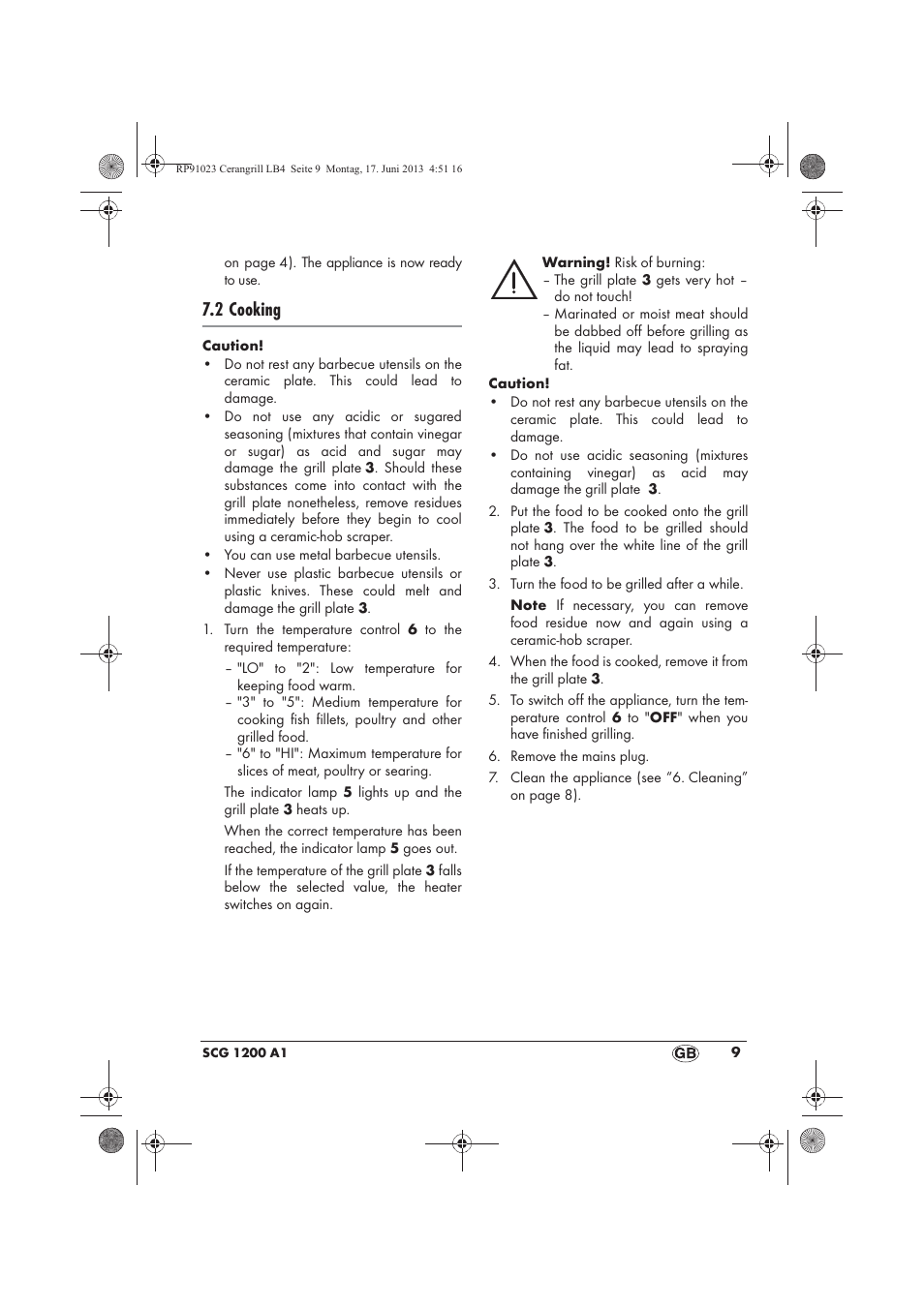 2 cooking | Silvercrest SCG 1200 A1 User Manual | Page 11 / 78