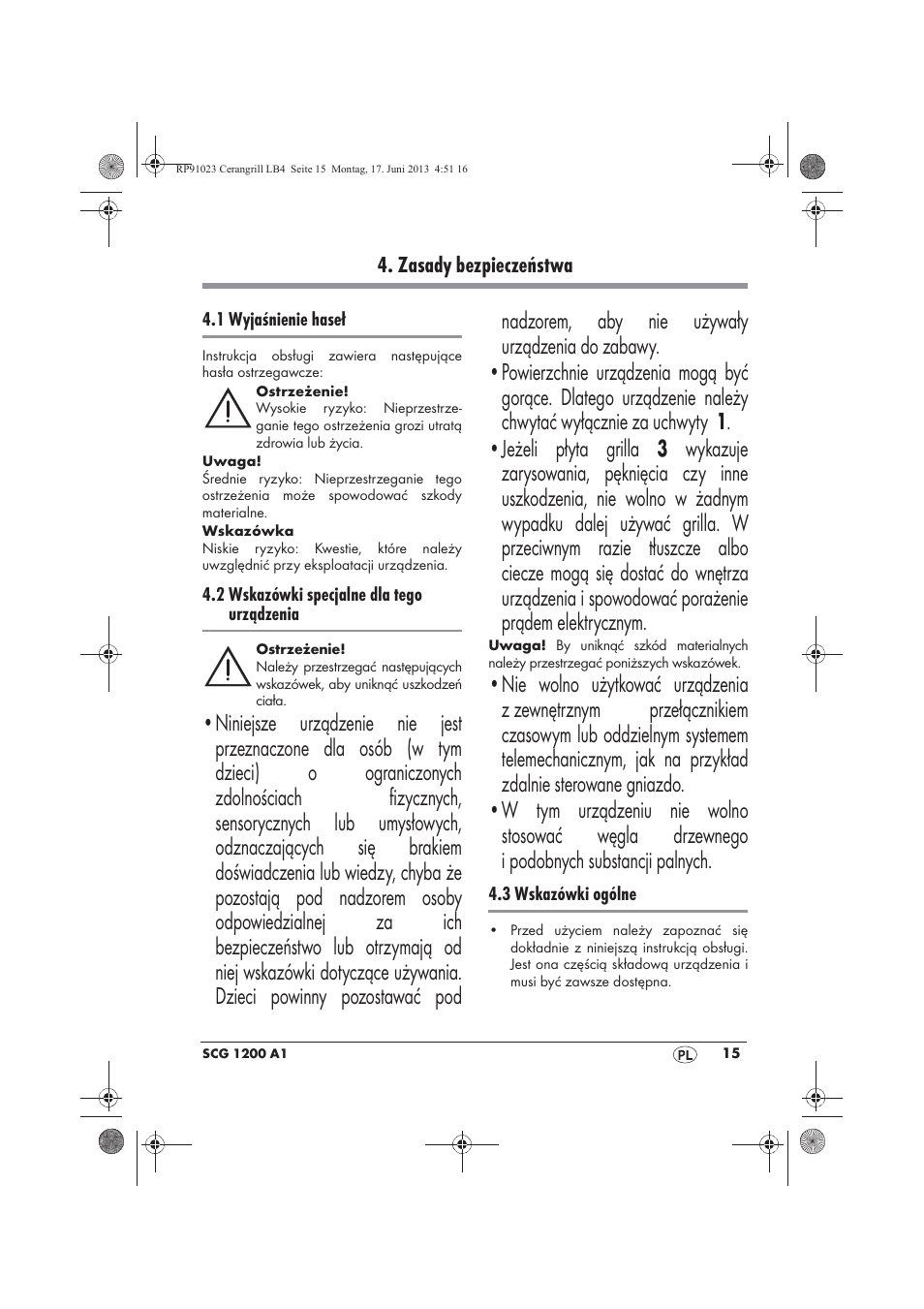 Zasady bezpieczeństwa | Silvercrest SCG 1200 A1 User Manual | Page 17 / 78