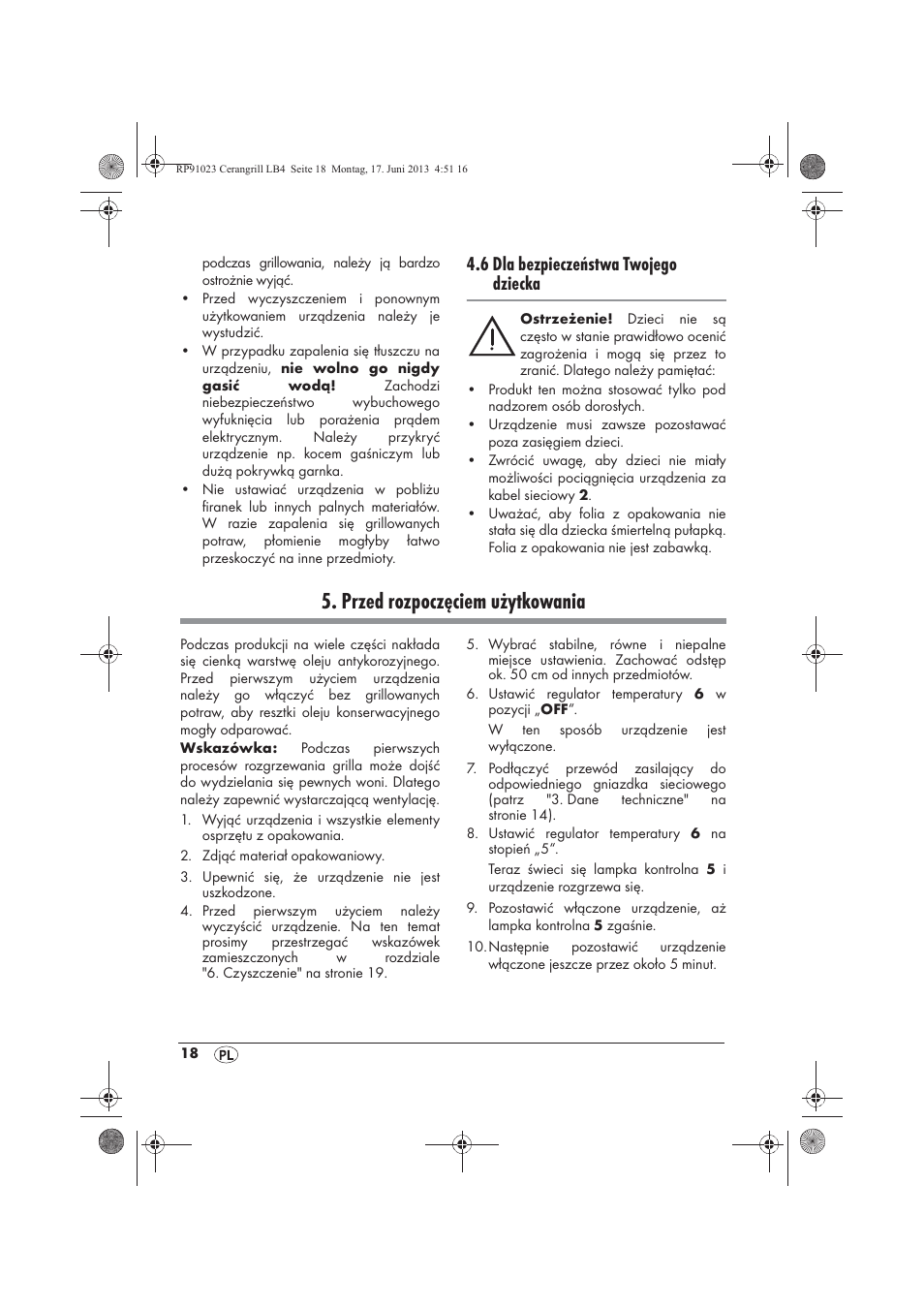 Przed rozpoczęciem użytkowania, 6 dla bezpieczeństwa twojego dziecka | Silvercrest SCG 1200 A1 User Manual | Page 20 / 78