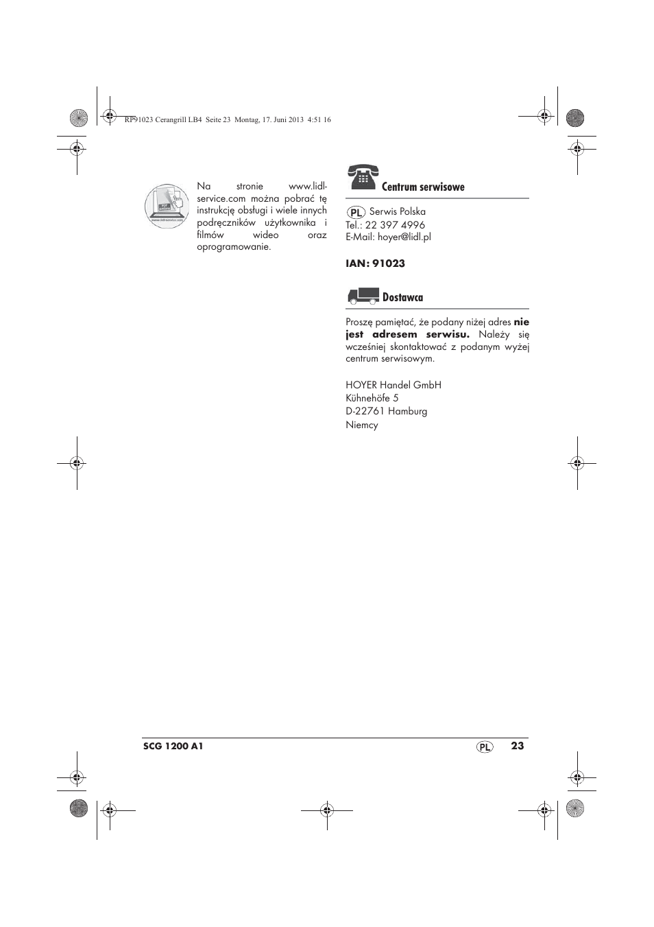 Centrum serwisowe, Dostawca | Silvercrest SCG 1200 A1 User Manual | Page 25 / 78