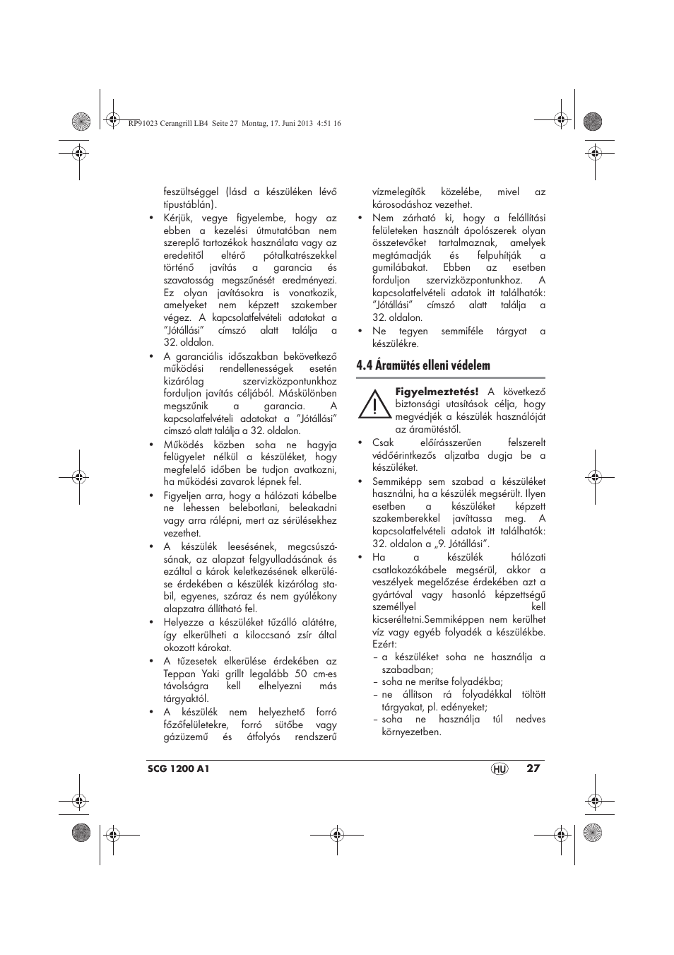 4 áramütés elleni védelem | Silvercrest SCG 1200 A1 User Manual | Page 29 / 78
