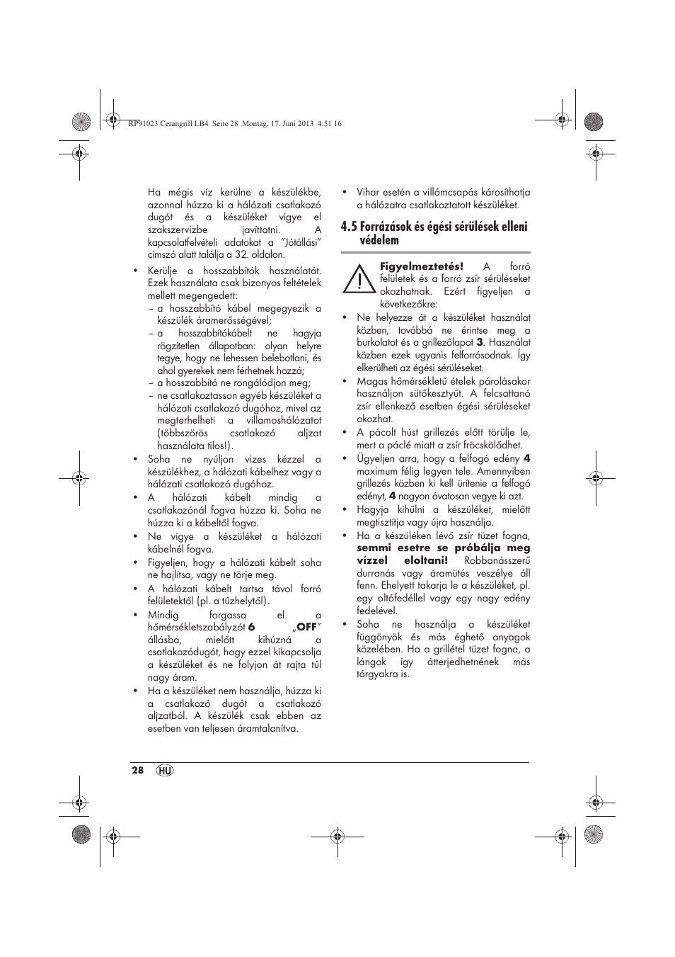 5 forrázások és égési sérülések elleni védelem | Silvercrest SCG 1200 A1 User Manual | Page 30 / 78