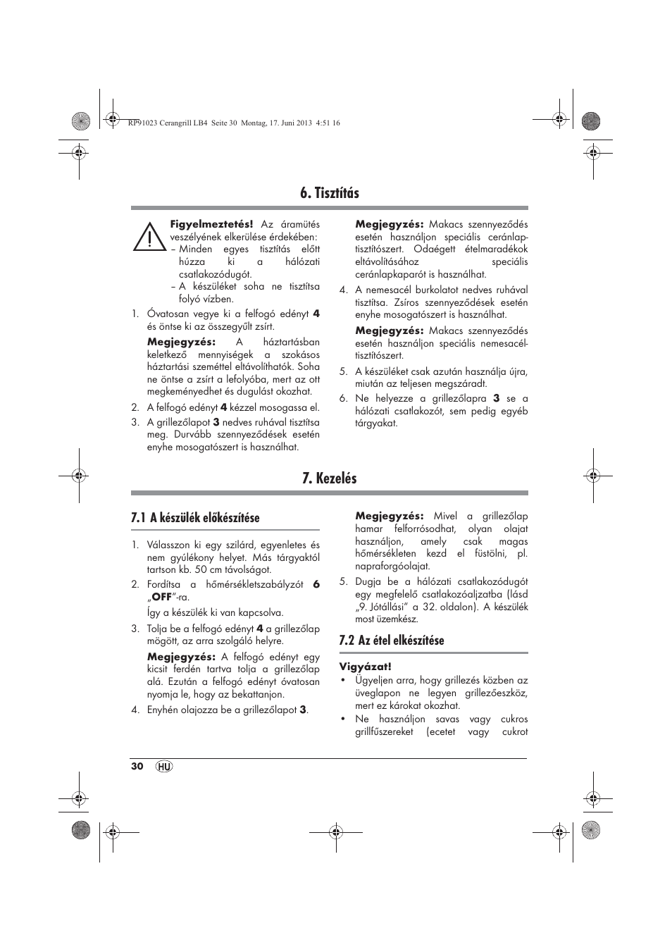Tisztítás, Kezelés, 1 a készülék előkészítése | 2 az étel elkészítése | Silvercrest SCG 1200 A1 User Manual | Page 32 / 78