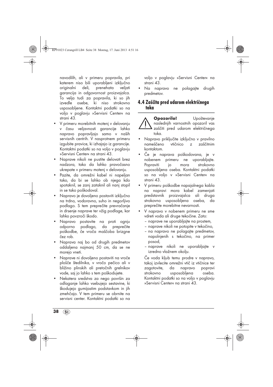 4 zaščita pred udarom električnega toka | Silvercrest SCG 1200 A1 User Manual | Page 40 / 78