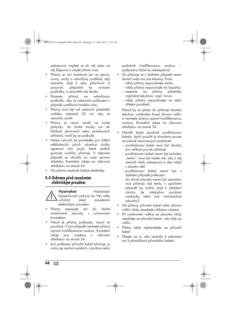 4 ochrana před zasažením elektrickým proudem | Silvercrest SCG 1200 A1 User Manual | Page 50 / 78