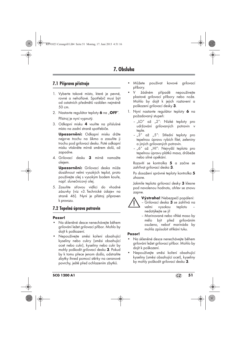 Obsluha, 1 příprava přístroje, 2 tepelná úprava potravin | Silvercrest SCG 1200 A1 User Manual | Page 53 / 78