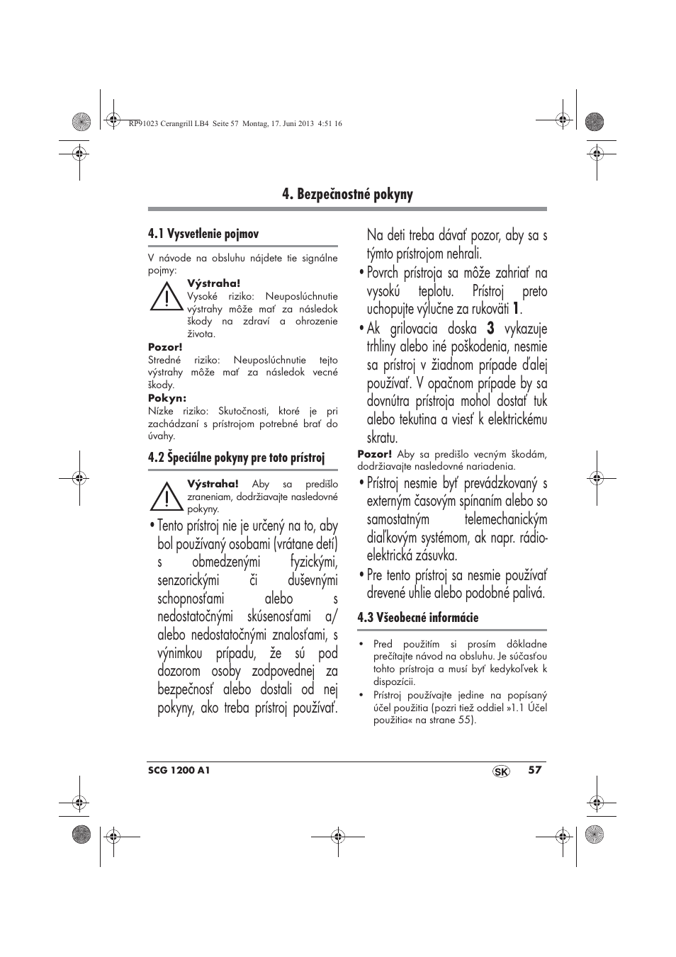 Bezpečnostné pokyny | Silvercrest SCG 1200 A1 User Manual | Page 59 / 78