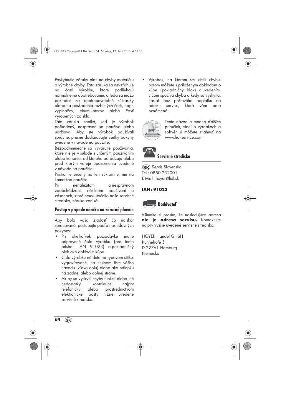 Postup v prípade nároku na záručné plnenie, Servisné stredisko, Dodávateľ | Silvercrest SCG 1200 A1 User Manual | Page 66 / 78