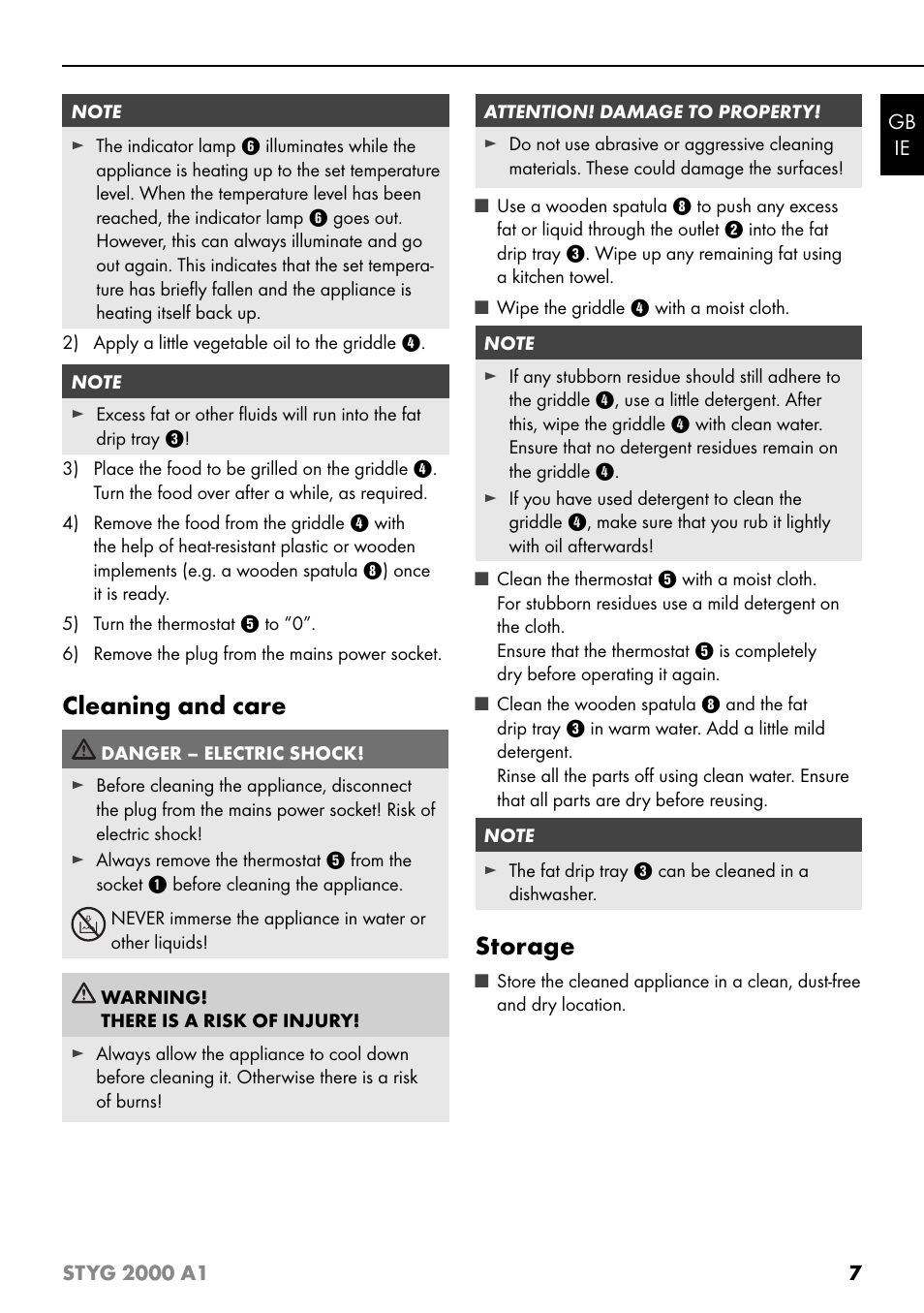 Cleaning and care, Storage | Silvercrest STYG 2000 A1 User Manual | Page 10 / 43