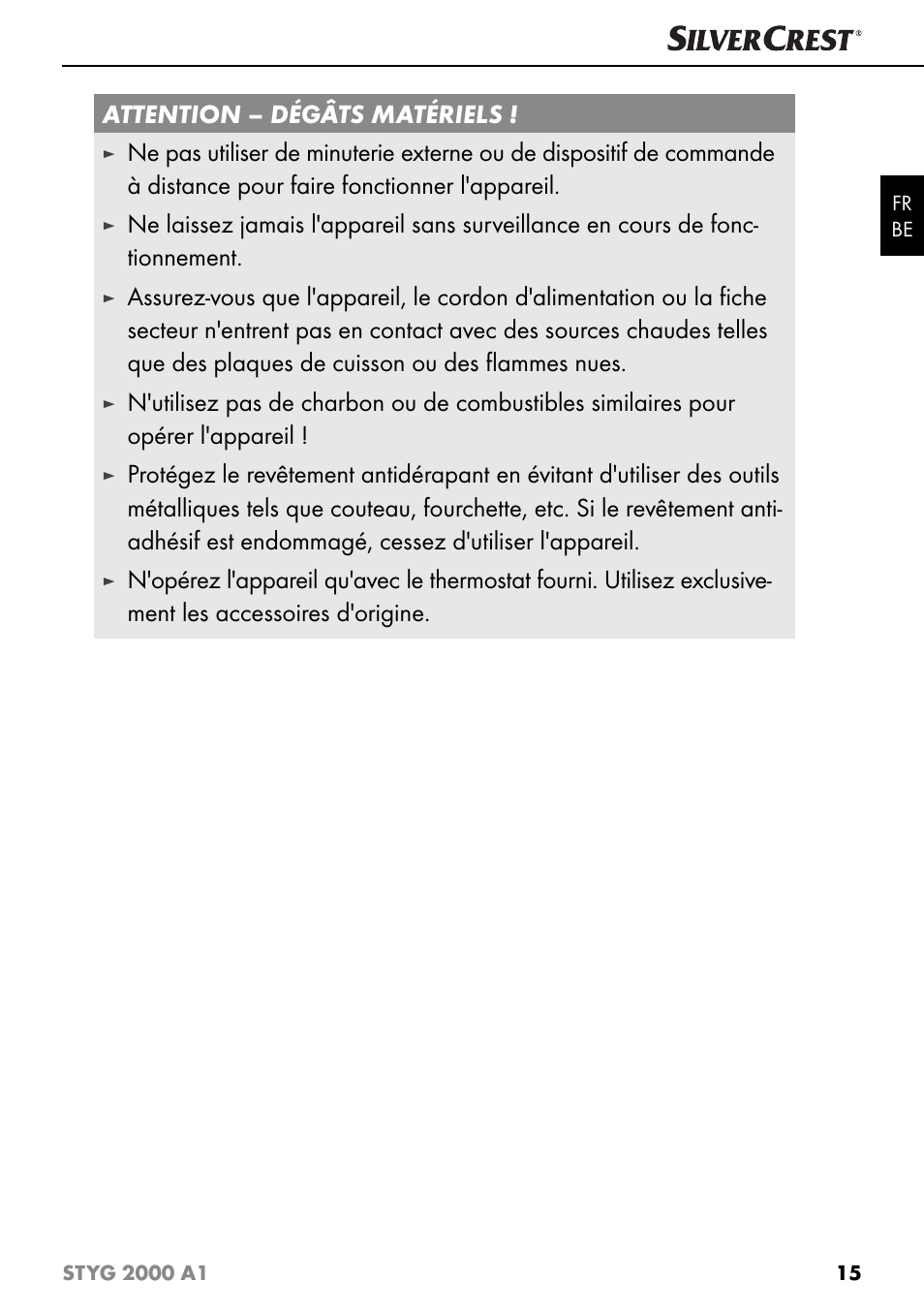Attention – dégâts matériels | Silvercrest STYG 2000 A1 User Manual | Page 18 / 43