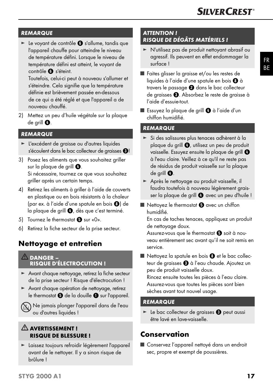 Nettoyage et entretien, Conservation | Silvercrest STYG 2000 A1 User Manual | Page 20 / 43