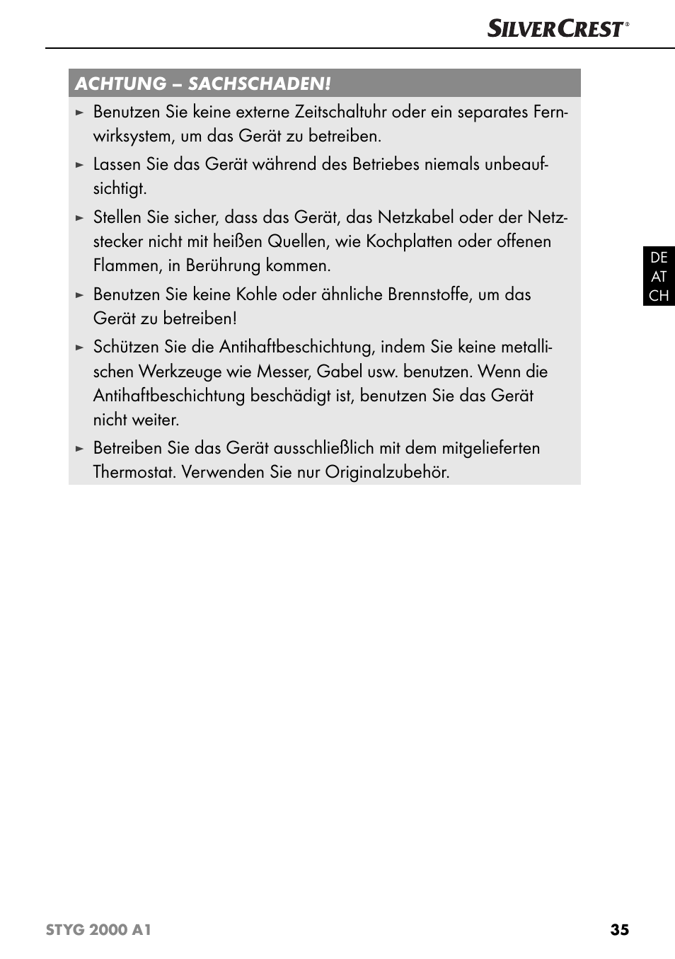 Achtung – sachschaden | Silvercrest STYG 2000 A1 User Manual | Page 38 / 43