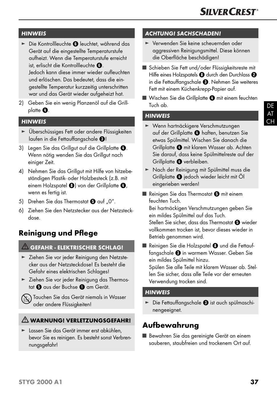 Reinigung und pﬂ ege, Aufbewahrung | Silvercrest STYG 2000 A1 User Manual | Page 40 / 43