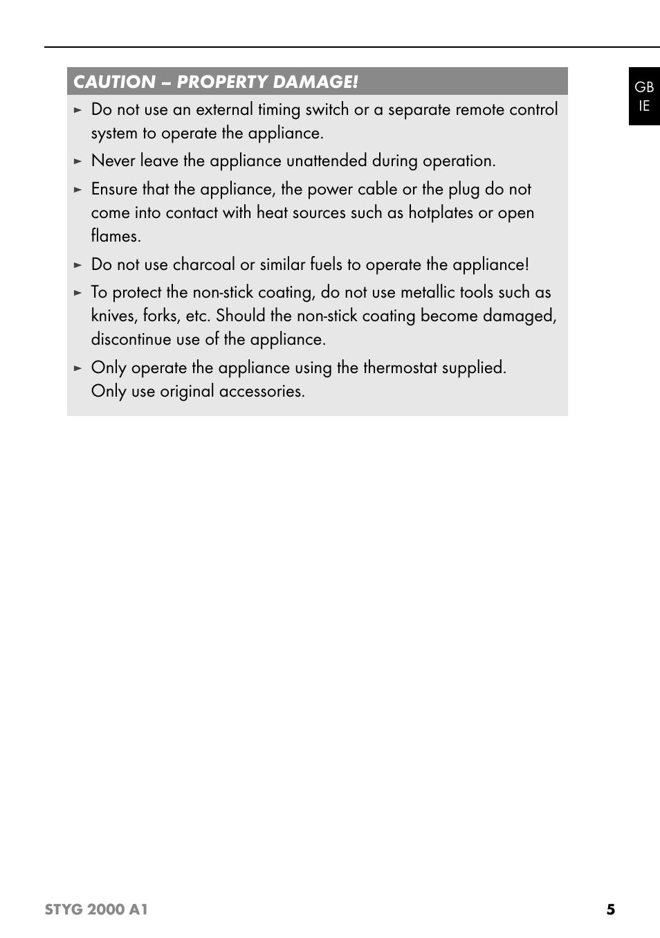 Caution – property damage | Silvercrest STYG 2000 A1 User Manual | Page 8 / 43