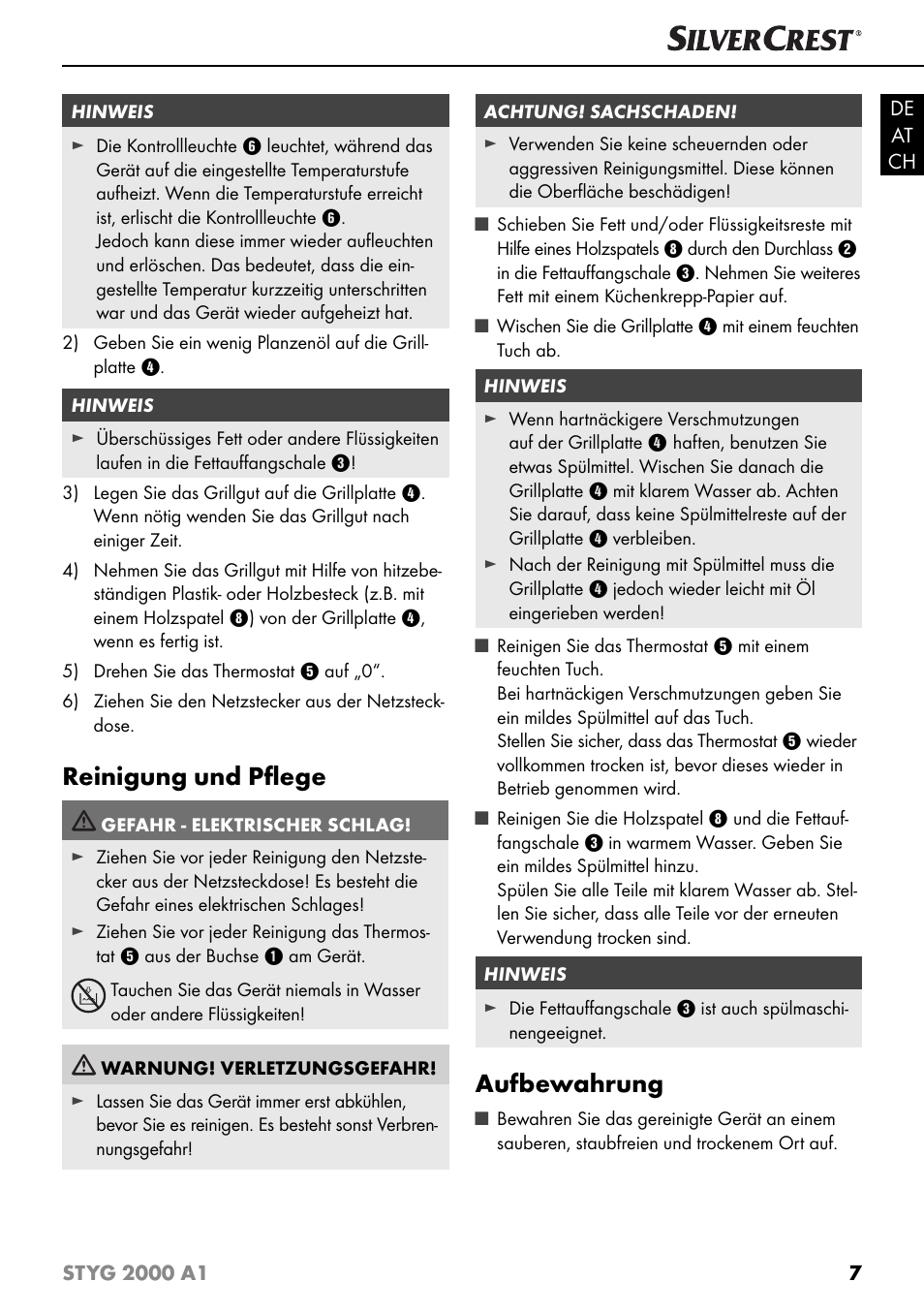 Reinigung und pﬂ ege, Aufbewahrung | Silvercrest STYG 2000 A1 User Manual | Page 10 / 43
