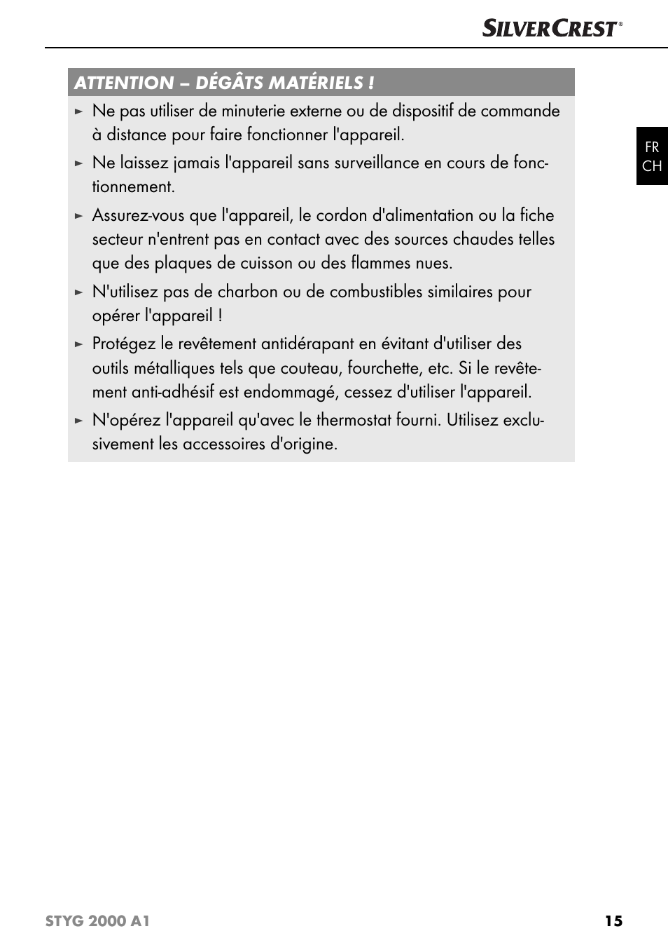 Attention – dégâts matériels | Silvercrest STYG 2000 A1 User Manual | Page 18 / 43