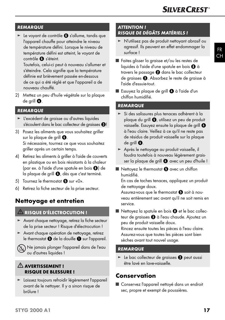 Nettoyage et entretien, Conservation | Silvercrest STYG 2000 A1 User Manual | Page 20 / 43